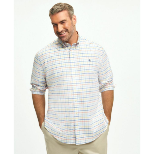 Brooksbrothers Big & Tall Stretch Cotton Non-Iron Oxford Polo Button Down Collar, Multi Windowpane Shirt