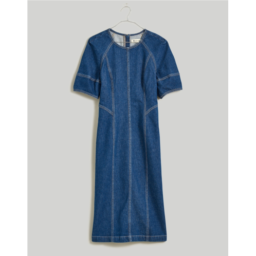 Madewell Denim Puff-Sleeve Midi Dress in Allister Wash