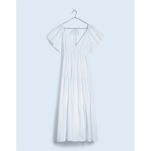 Madewell Tie-Back Flutter-Sleeve Tiered Midi Dress