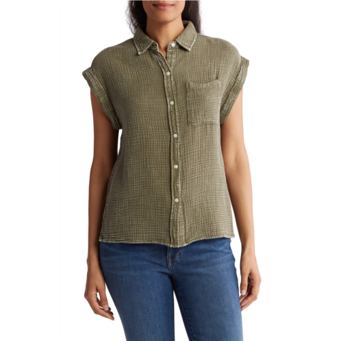 COMO VINTAGE Washed Cotton Gauze Button-Up Camp Shirt