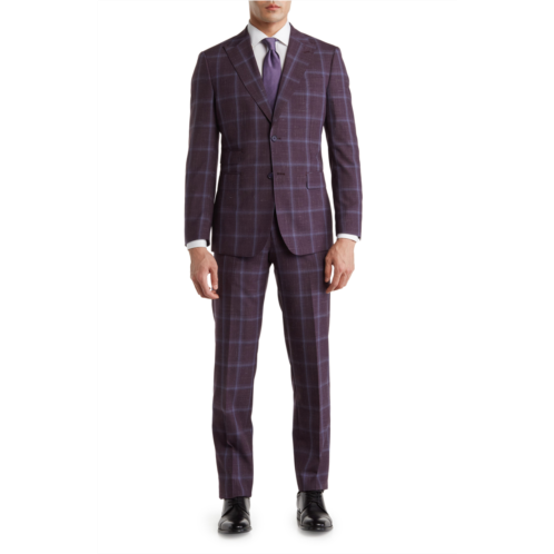 English Laundry Trim Fit Check Wool Blend Suit