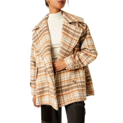 Free People Highlands Plaid Double Breasted Peacoat