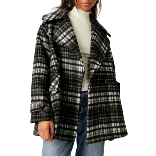 Free People Highlands Plaid Double Breasted Peacoat
