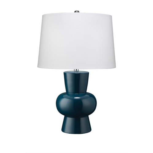 SHINE STUDIO Clementine Table Lamp in Steel Blue Ceramic with Cone Shade in White Linen