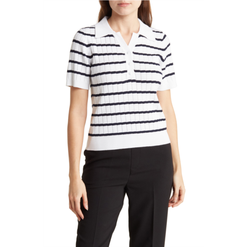 Adrianna Papell Pointelle Short Sleeve Polo Sweater
