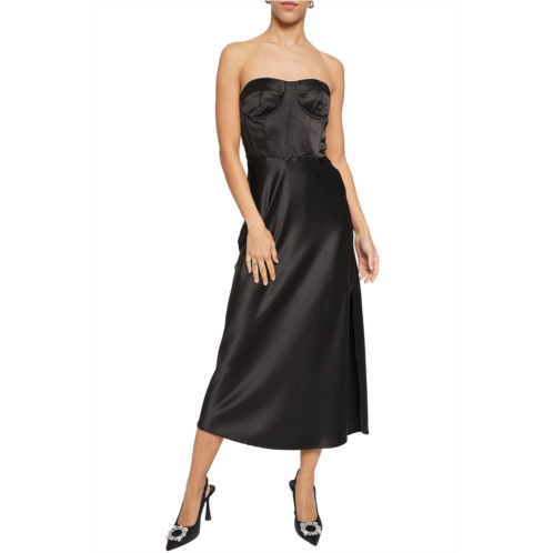 Know One Cares Strapless Satin Corset Midi Dress