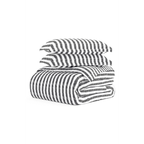 HOMESPUN Premium Ultra Soft 3-Piece Puffed Rugged Stripes Duvet Cover Set