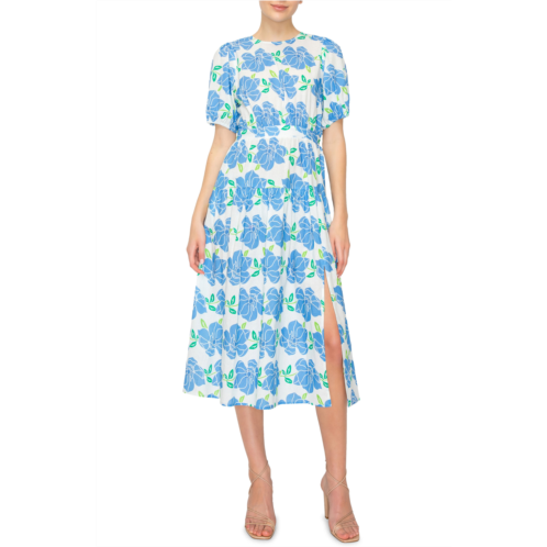 MELLODAY Tropical Print Puff Sleeve Midi Dress