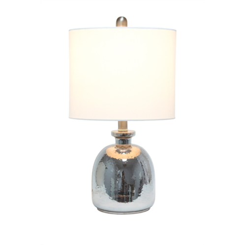 LALIA HOME Metallic Gray Hammered Glass Jar Table Lamp with White Linen Shade