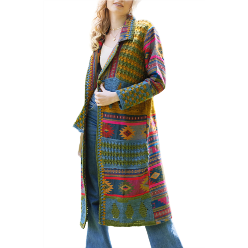 SAACHI Geometric Crochet Longline Cardigan