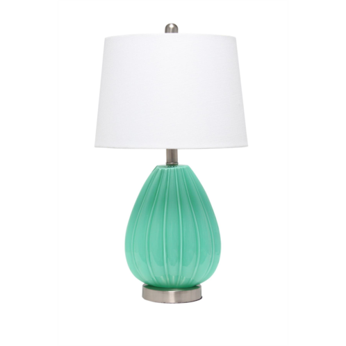 LALIA HOME Pleated Table Lamp with White Fabric Shade - Seafoam