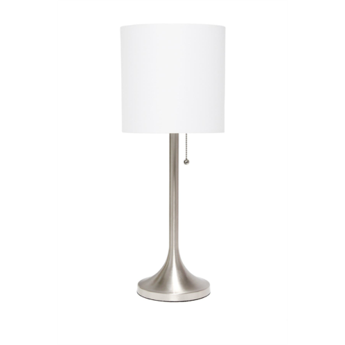 LALIA HOME Brushed Nickel Tapered Table Lamp with White Fabric Drum Shade