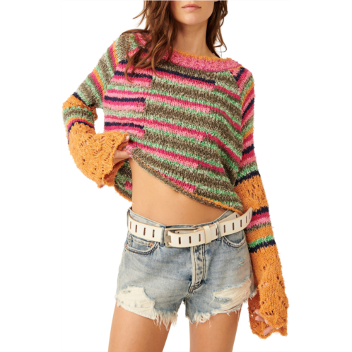 Free People Butterfly Mixed Stripe Cotton Blend Sweater