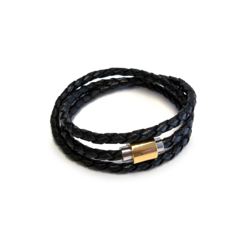 Liza Schwartz Mens Braided Leather Stainless Steel Magnetic Clasp Triple Wrap Bracelet