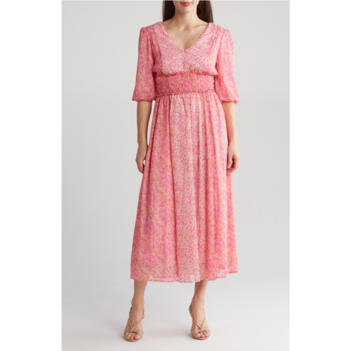 Taylor Dresses Floral Puff Sleeve Smocked Waist Maxi Dress