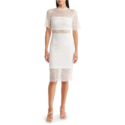 BY DESIGN Lace Sheer Panel Knee Length Dress