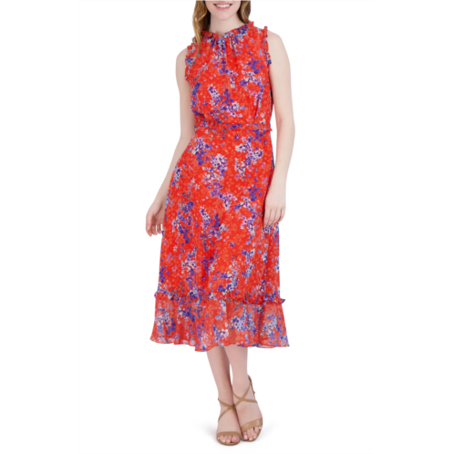 Julia Jordan Floral Swiss Dot Sleeveless Midi Dress