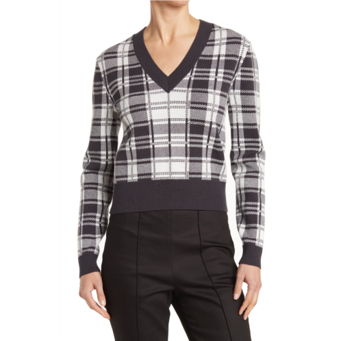 Vince Camuto V-Neck Cropped Plaid Sweater