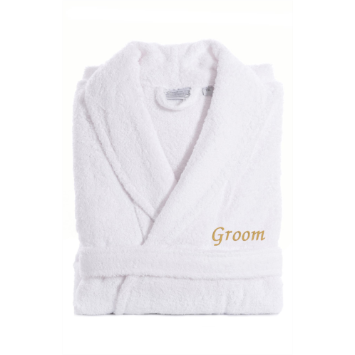 Linum Home Textiles Gold Embroidered Groom Terry Bathrobe
