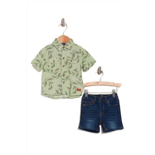 7 For All Mankind Woven Shirt & Denim Shorts Set