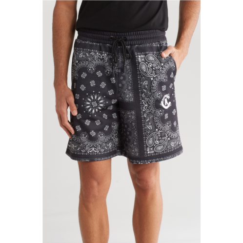 CROOKS AND CASTLES Bandana Print Fleece Drawstring Shorts