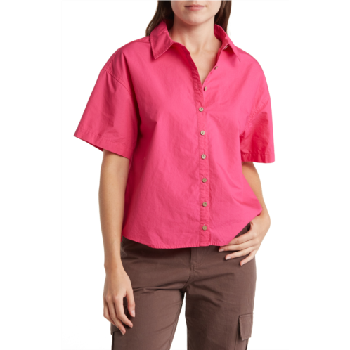 Kensie Collared Boxy Button-Up Top