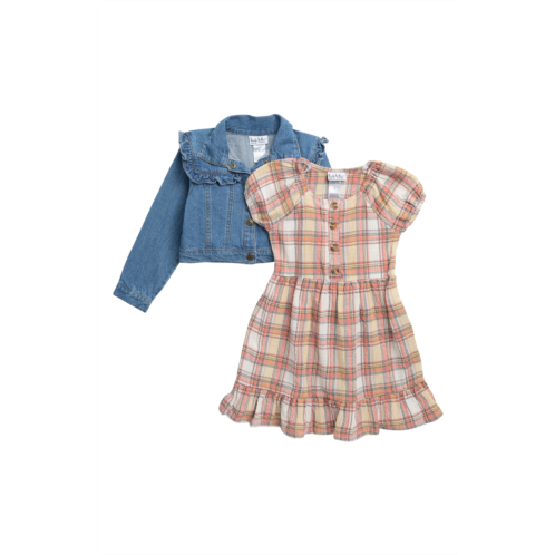 Nicole Miller Kids Ruffle Denim Jacket & Plaid Dress Set
