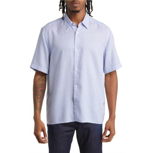 BOSS Leno Foulard Print Short Sleeve Stretch Cotton Button-Up Shirt