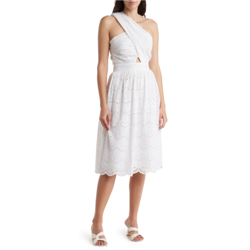 French Connection Appelonga Anglaise One-Shoulder Midi Dress