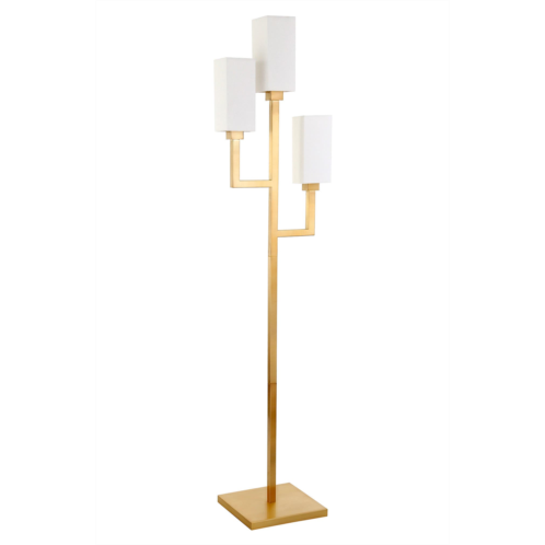 HUDSON AND CANAL Basso Brass Torchiere 3-Light Floor Lamp with Fabric Shades