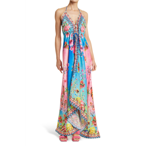 RANEES Bright Printed Floral Halter Cover-Up Dress