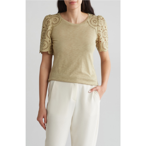 T Tahari Eyelet Embroidered Top