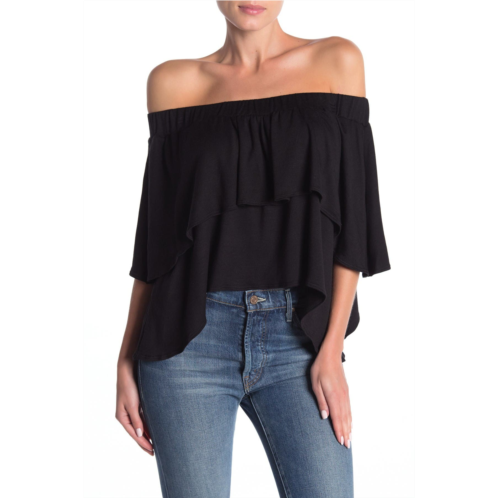 GO COUTURE Off-The-Shoulder Double Ruffle Top