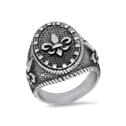 HMY JEWELRY Stainless Steel Oxidized Fleur de Lis Statement Ring