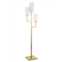 HUDSON AND CANAL Basso Brass Torchiere 3-Light Floor Lamp with Fabric Shades