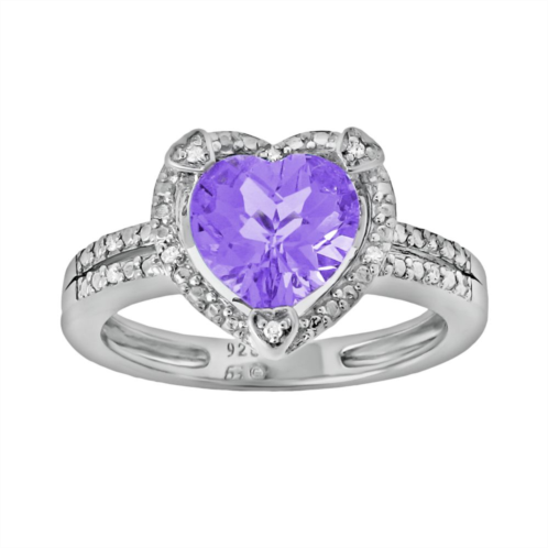 Gemminded Sterling Silver Amethyst and Diamond Accent Heart Frame Ring