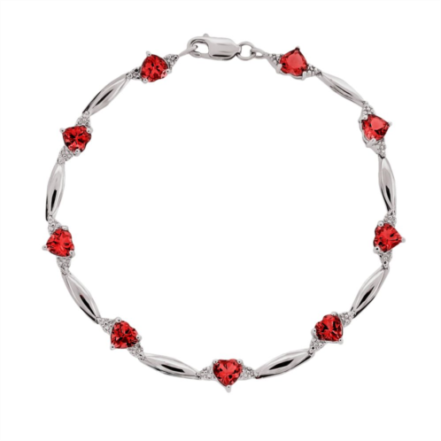Gemminded Sterling Silver Lab-Created Ruby and Diamond Accent Heart Bracelet