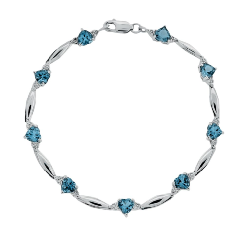 Gemminded Sterling Silver Blue Topaz and Diamond Accent Heart Bracelet