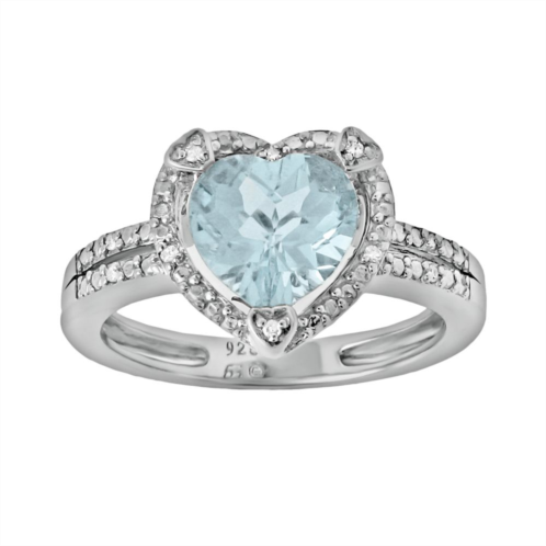 Gemminded Sterling Silver Lab-Created Aquamarine and Diamond Accent Heart Frame Ring