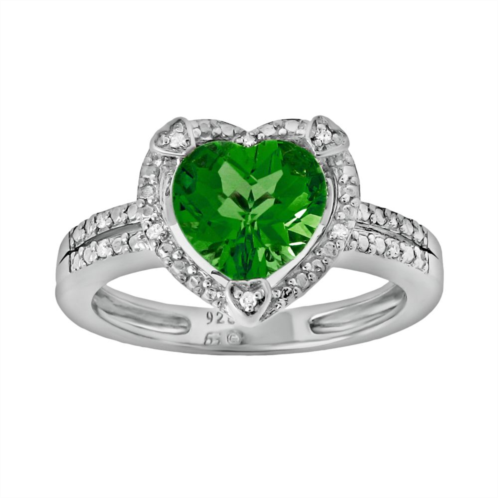 Gemminded Sterling Silver Lab-Created Emerald and Diamond Accent Heart Frame Ring