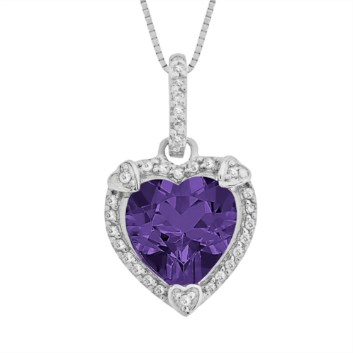 Gemminded Sterling Silver Amethyst and Diamond Accent Heart Frame Pendant