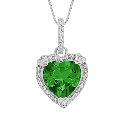 Gemminded Sterling Silver Lab-Created Emerald and Diamond Accent Heart Frame Pendant