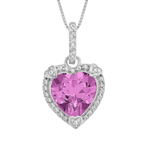 Gemminded Sterling Silver Lab-Created Pink Sapphire and Diamond Accent Heart Frame Pendant