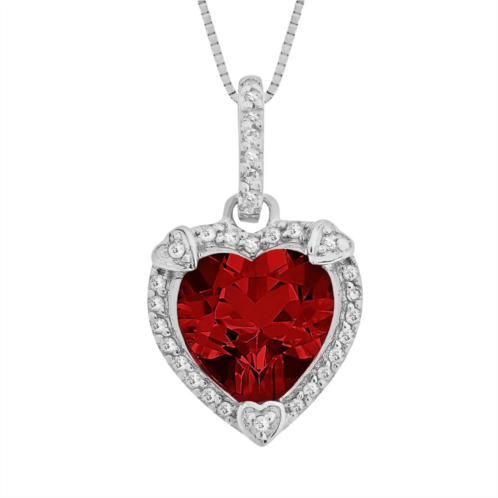 Gemminded Sterling Silver Lab-Created Ruby and Diamond Accent Heart Frame Pendant