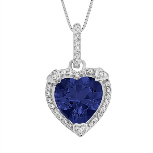 Gemminded Sterling Silver Lab-Created Sapphire and Diamond Accent Heart Frame Pendant