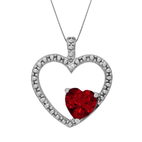 Gemminded Sterling Silver Garnet and Diamond Accent Heart Pendant