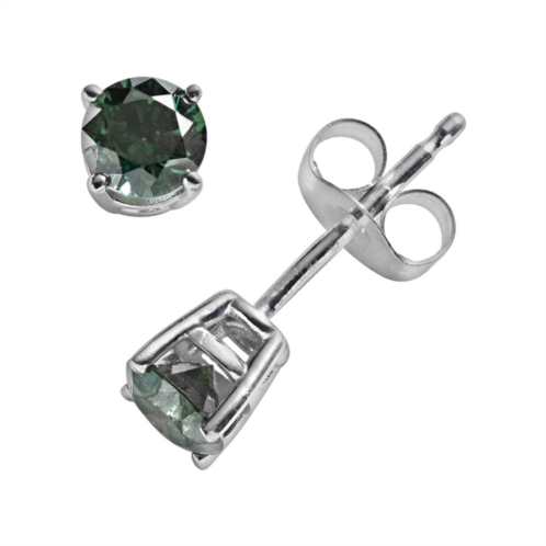 Unbranded 10k White Gold 1/2-ct. T.W. Green Round-Cut Diamond Solitaire Stud Earrings
