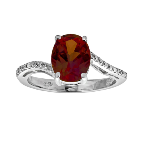 Gemminded Sterling Silver Garnet and Diamond Accent Oval Ring