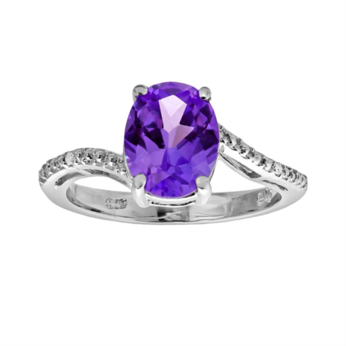 Gemminded Sterling Silver Amethyst and Diamond Accent Oval Ring