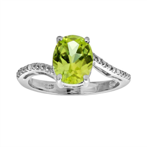 Gemminded Sterling Silver Peridot and Diamond Accent Oval Ring